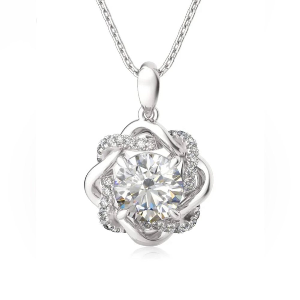 3 CT tw Flower Love Knot Star Moissanite Necklace Pendant